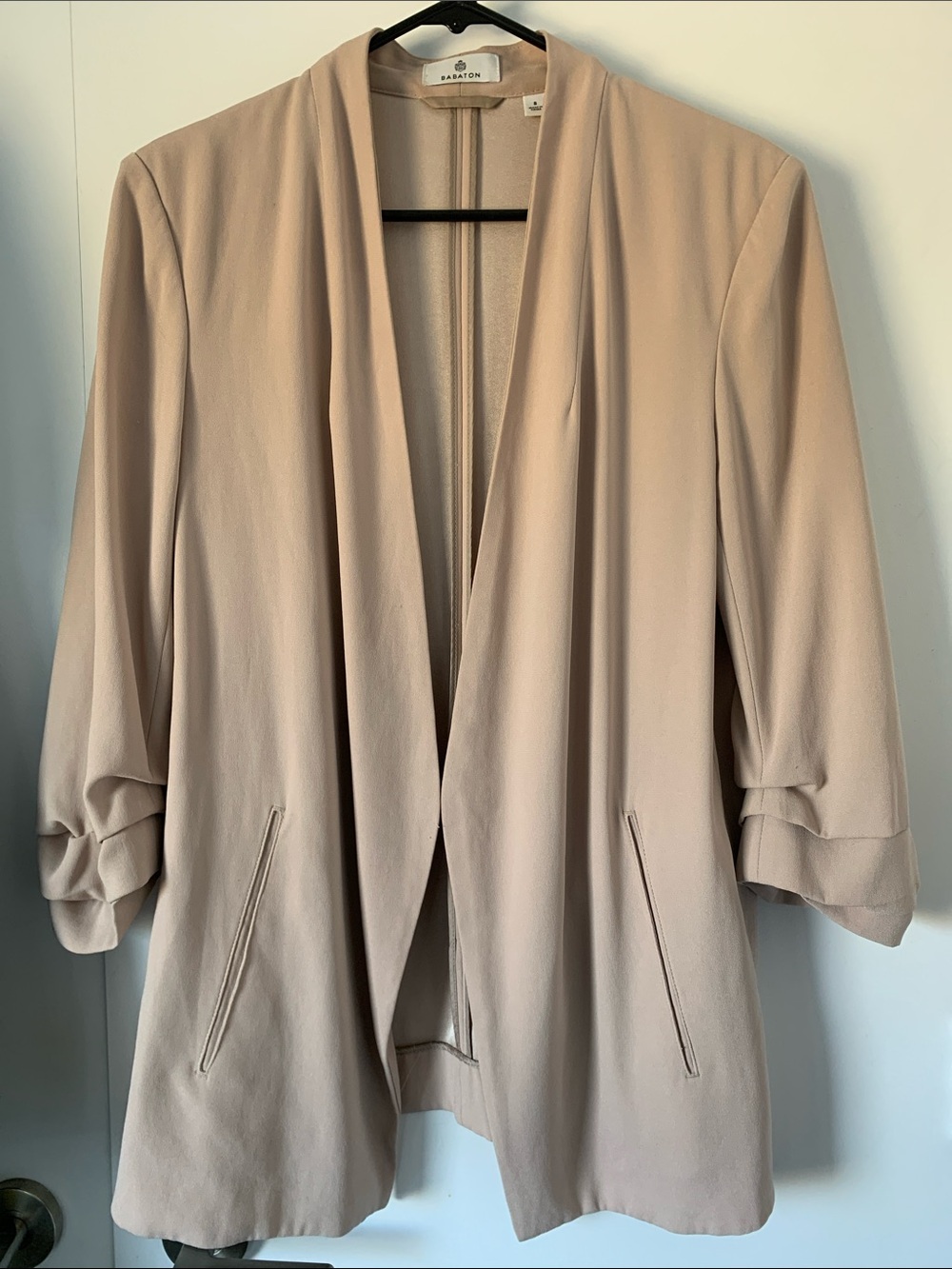 Babaton Open-Front Draped Blazer in Blush Beige